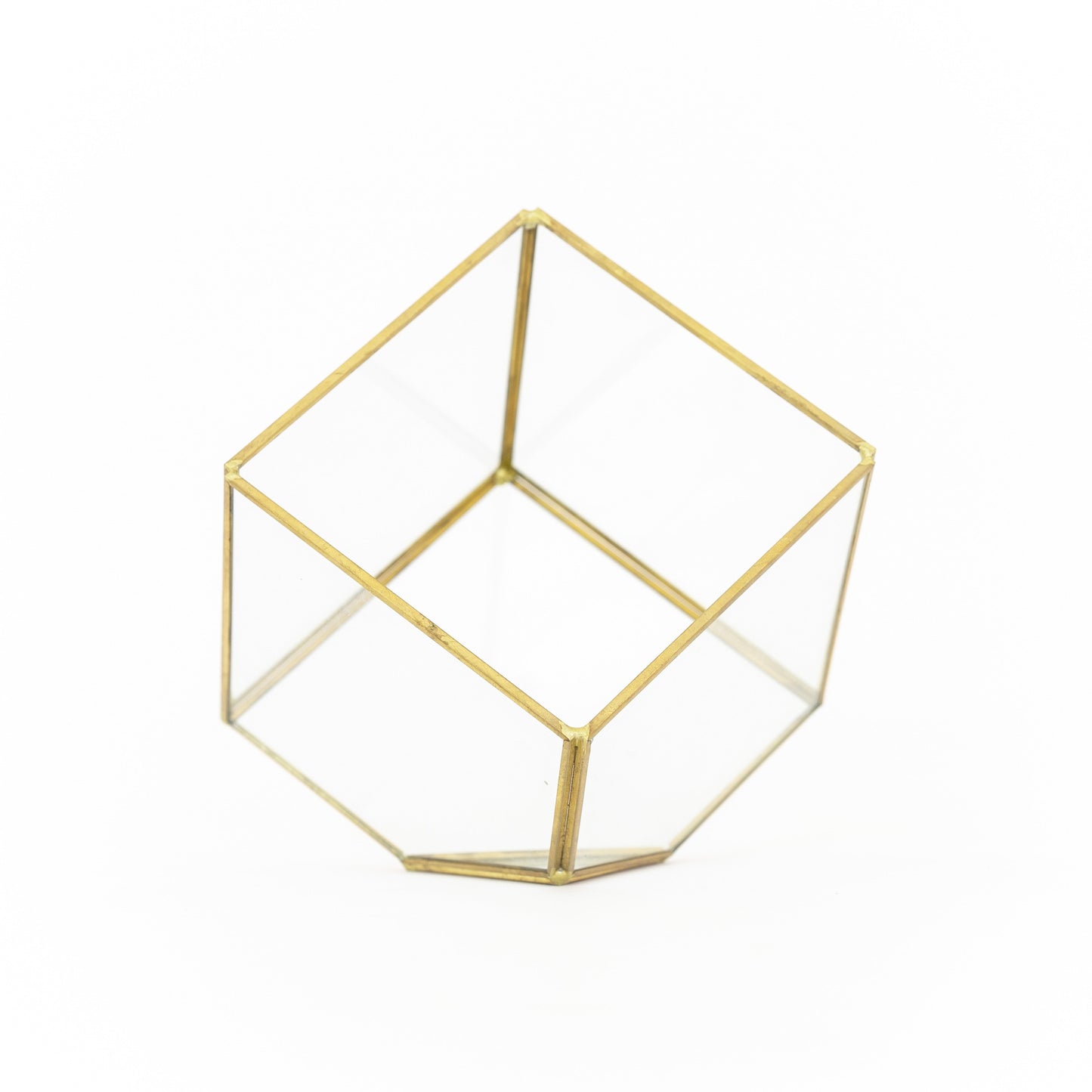 Heptahedron Geometric Glass Terrarium - Gold Metallic Finish - Trendy Holder For Tillandsia Air Plants